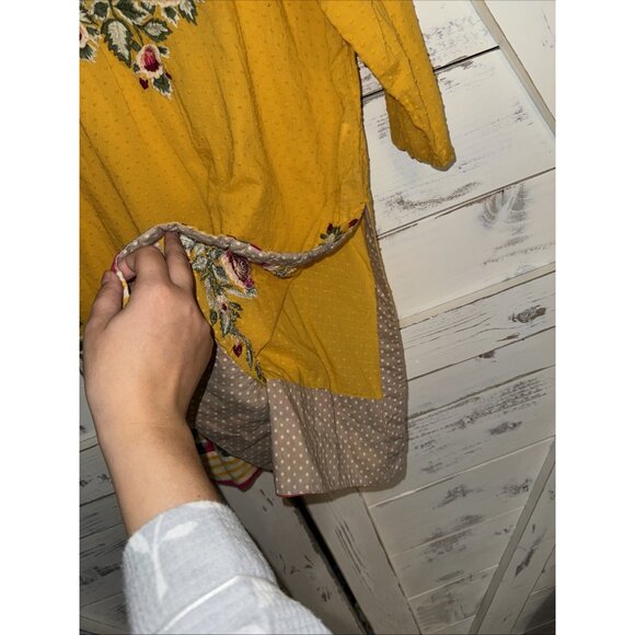Ritu Kumar Embroidered Dress Kurta Size M Yellow Floral Boho Festival Resort - Picture 10 of 11